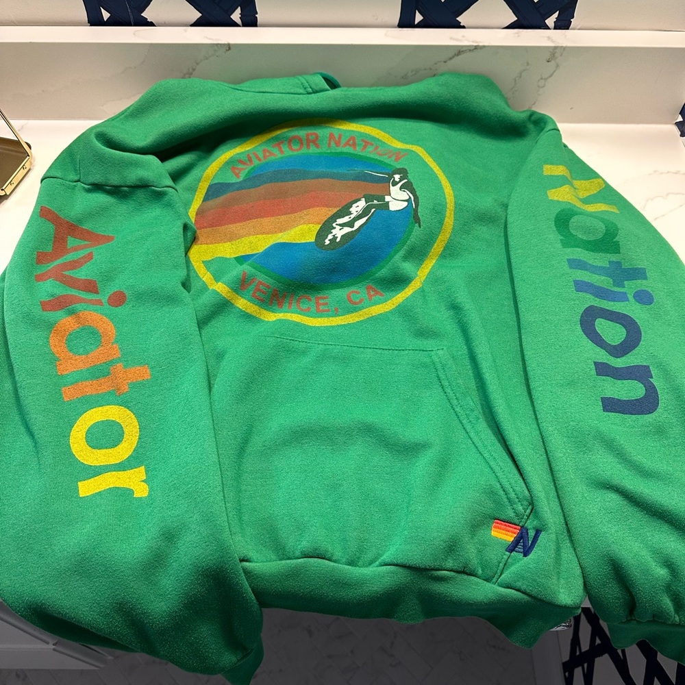 Aviator Nation Emerald Hoodie with Rainbow Logo